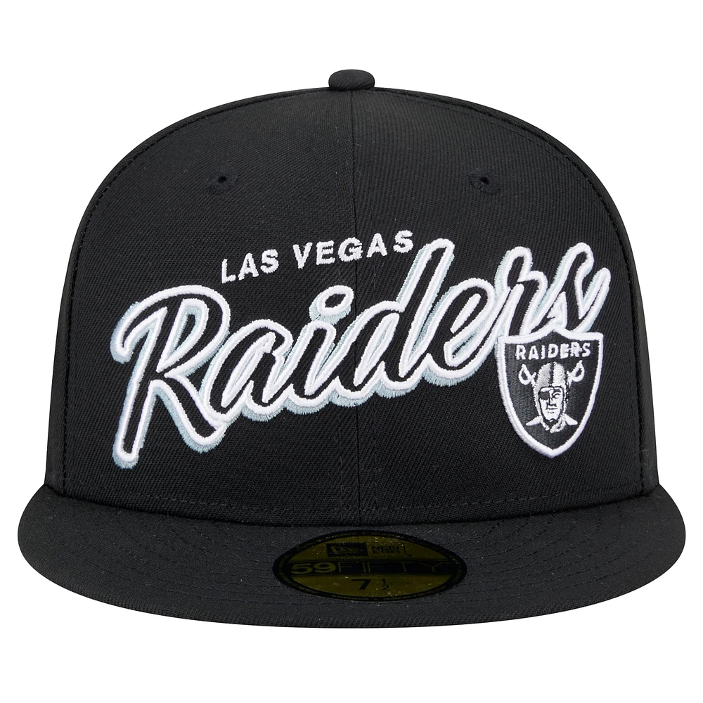 Men's New Era Black Las Vegas Raiders  Script Sided 59FIFTY Fitted Hat