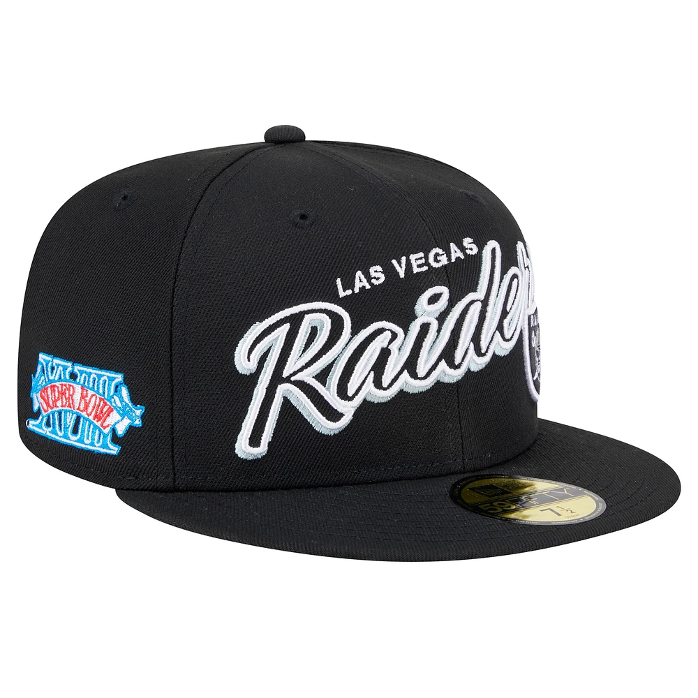 Men's New Era Black Las Vegas Raiders  Script Sided 59FIFTY Fitted Hat