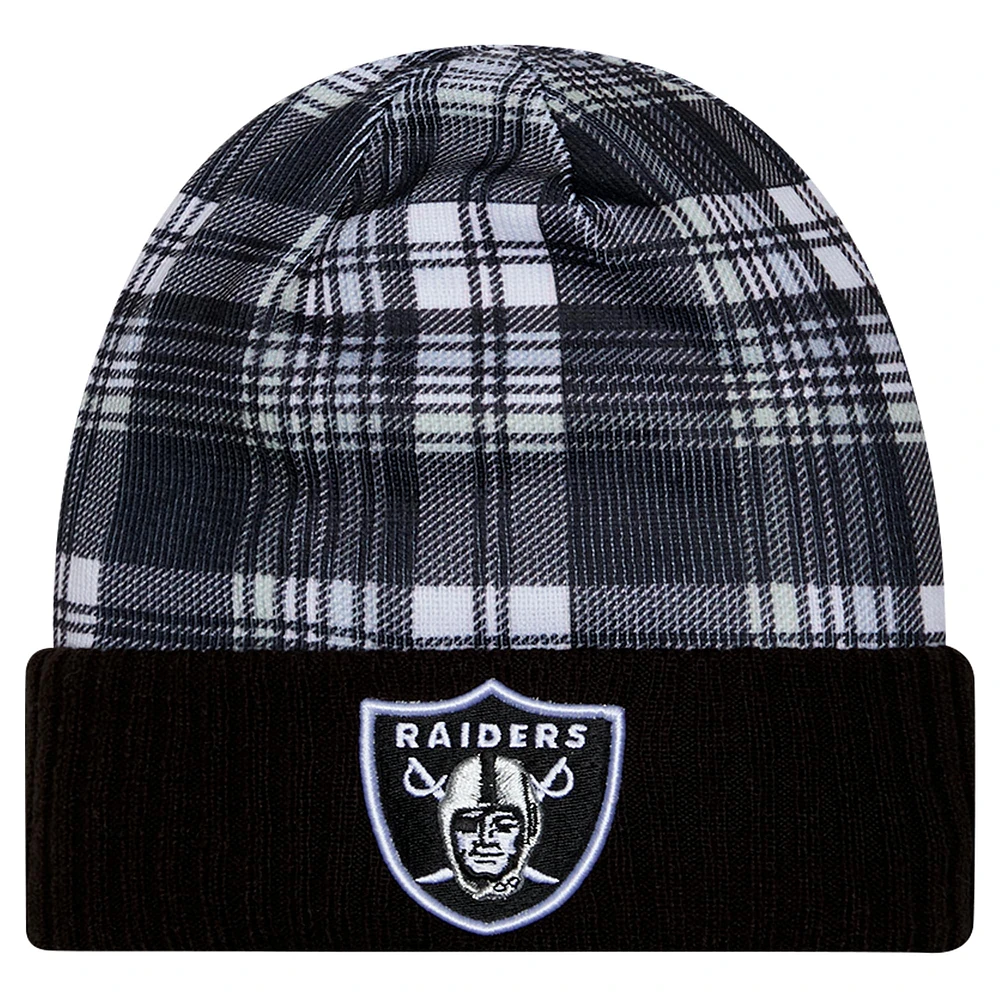 Bonnet tricoté à revers noir Las Vegas Raiders Sideline Statement pour homme New Era