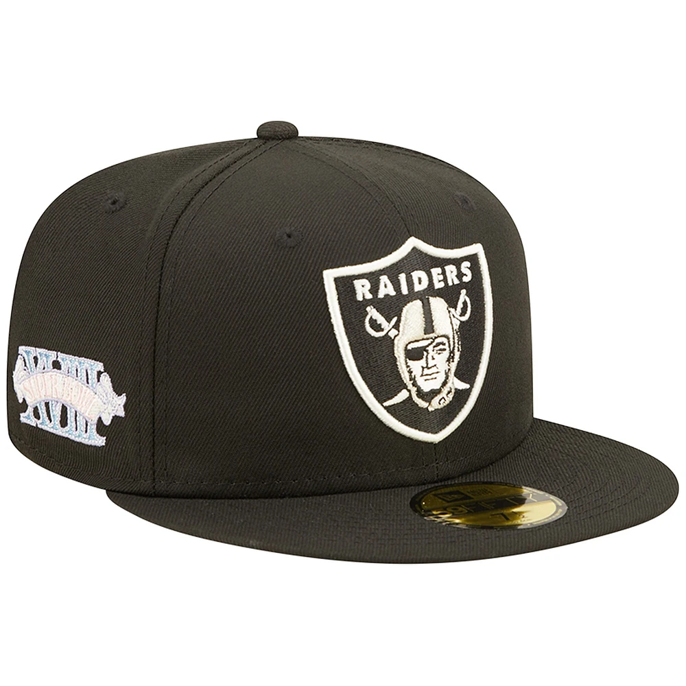 Casquette ajustée noire 59FIFTY pour homme Las Vegas Raiders Super Bowl XVIII Pop Sweat New Era