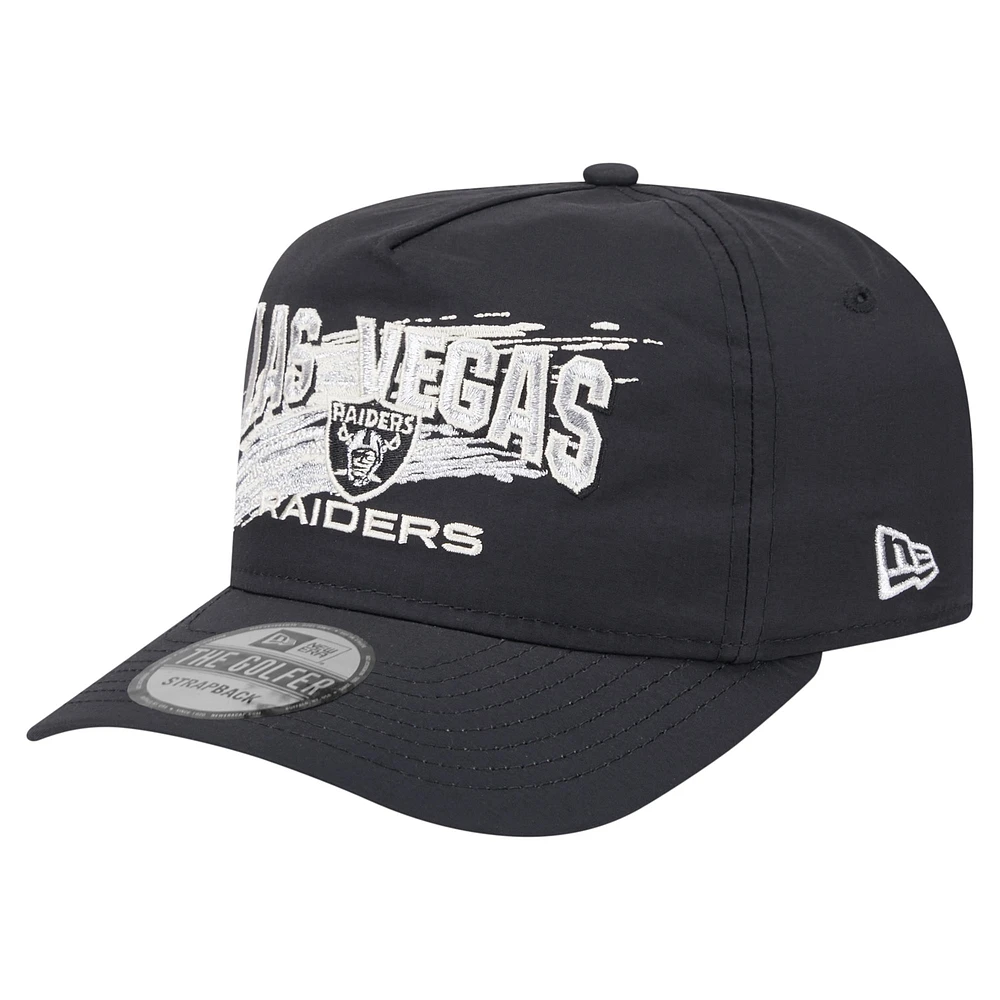 Casquette de golf à rabat noir Las Vegas Raiders Throwback Brush de New Era pour homme