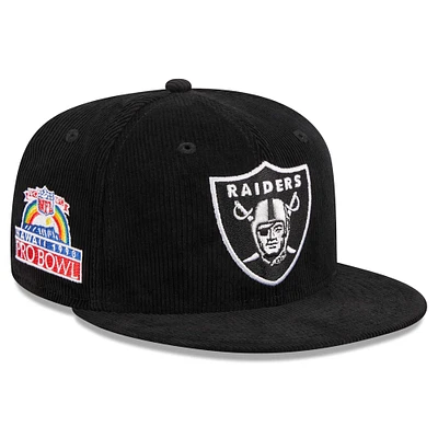 Casquette ajustée 59FIFTY noire Las Vegas Raiders Throwback Cord New Era pour hommes