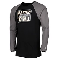 T-shirt à manches longues raglan noir Las Vegas Raiders Throwback New Era pour homme