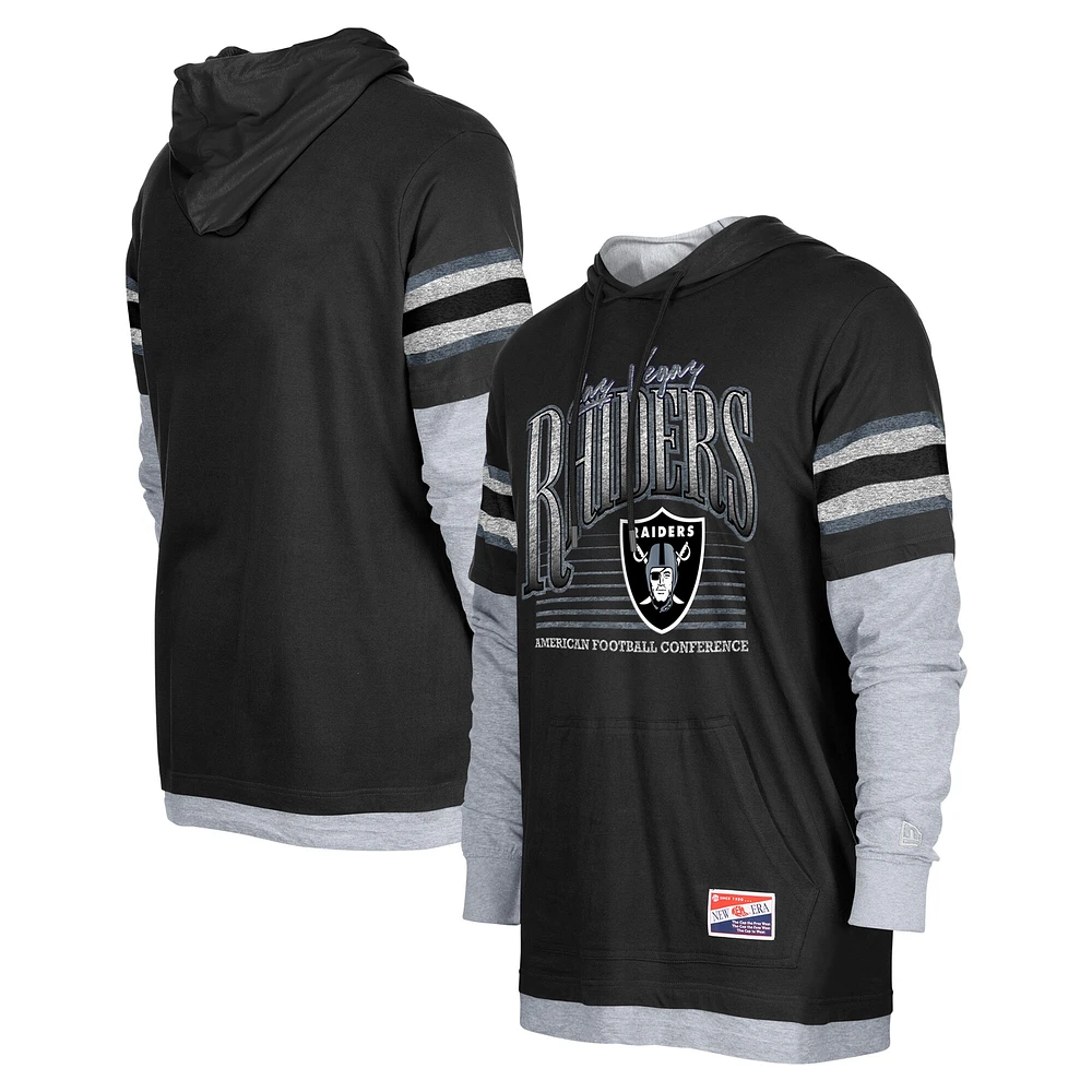 T-shirt à capuche manches longues Twofer Las Vegas Raiders New Era pour homme, noir