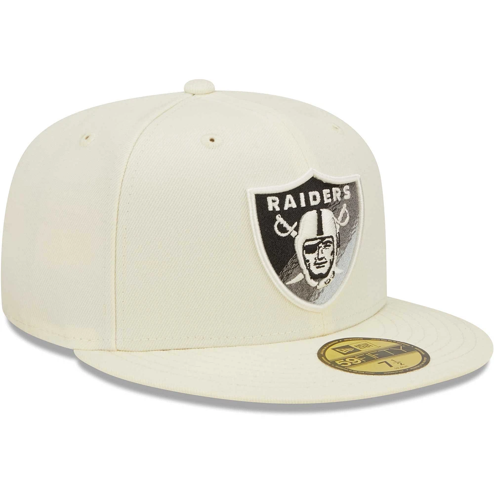 Men's New Era Cream Las Vegas Raiders Chrome Color Dim 59FIFTY Fitted Hat