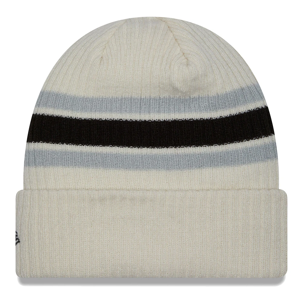 Men's New Era Cream Las Vegas Raiders Team Stripe Cuffed Knit Hat