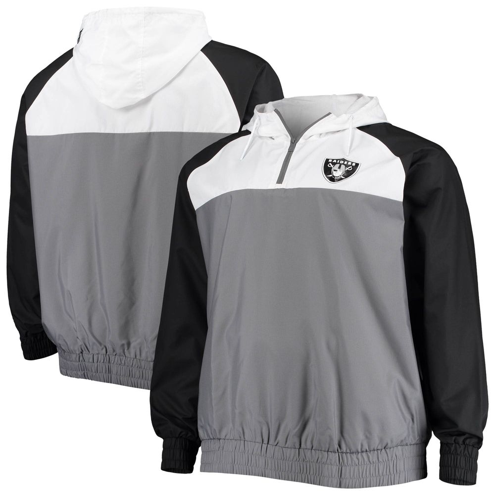 Men's New Era Silver/Black Las Vegas Raiders Colorblock Current Pullover  Hoodie