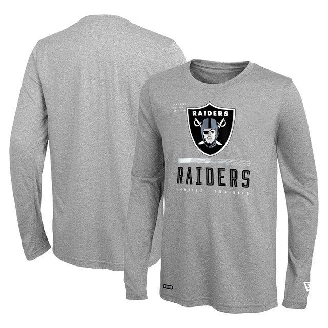 T-shirt à manches longues pour homme Las Vegas Raiders Combine Authentic Red Zone New Era gris chiné