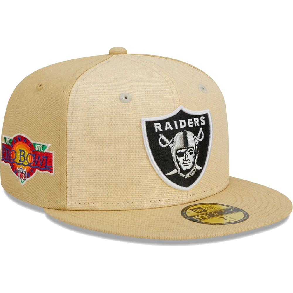 Casquette ajustée 59FIFTY en raphia des Las Vegas Raiders kaki New Era pour homme