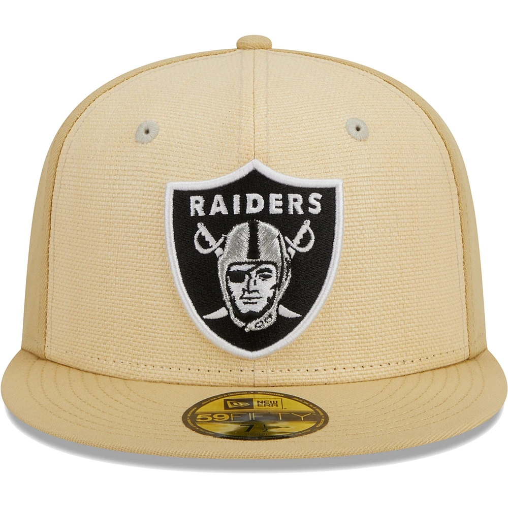 Casquette ajustée 59FIFTY en raphia des Las Vegas Raiders kaki New Era pour homme