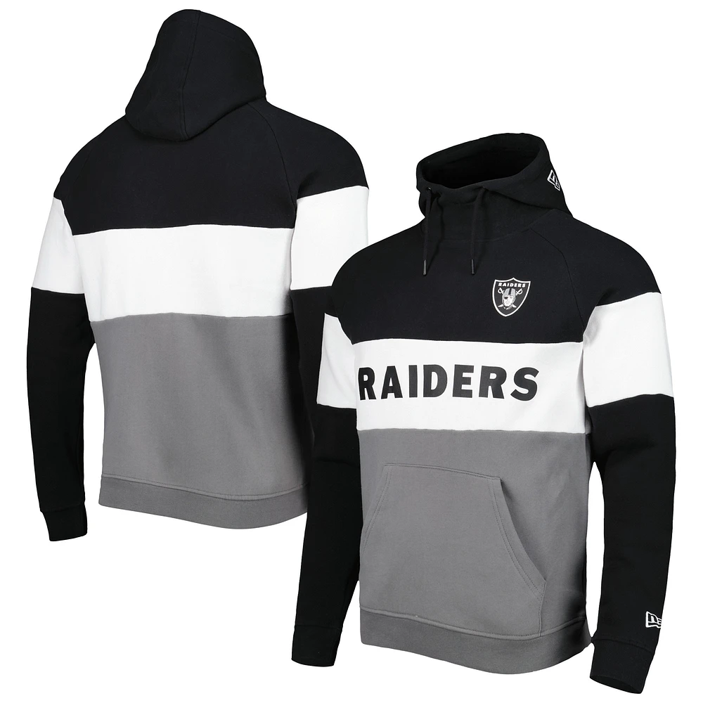 Chandail à capuchon actuel blocs de couleurs Las Vegas Raiders New Era pour homme, argent/noir