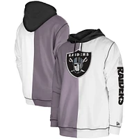 Men's New Era  Silver/White Las Vegas Raiders Third Down Split Raglan Pullover Hoodie