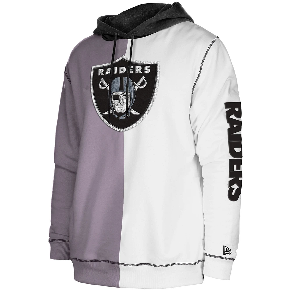 Men's New Era  Silver/White Las Vegas Raiders Third Down Split Raglan Pullover Hoodie