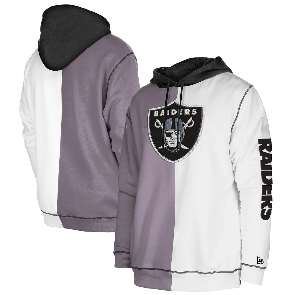 Sweat à capuche raglan fendu Third Down New Era pour hommes, argent/blanc, Las Vegas Raiders