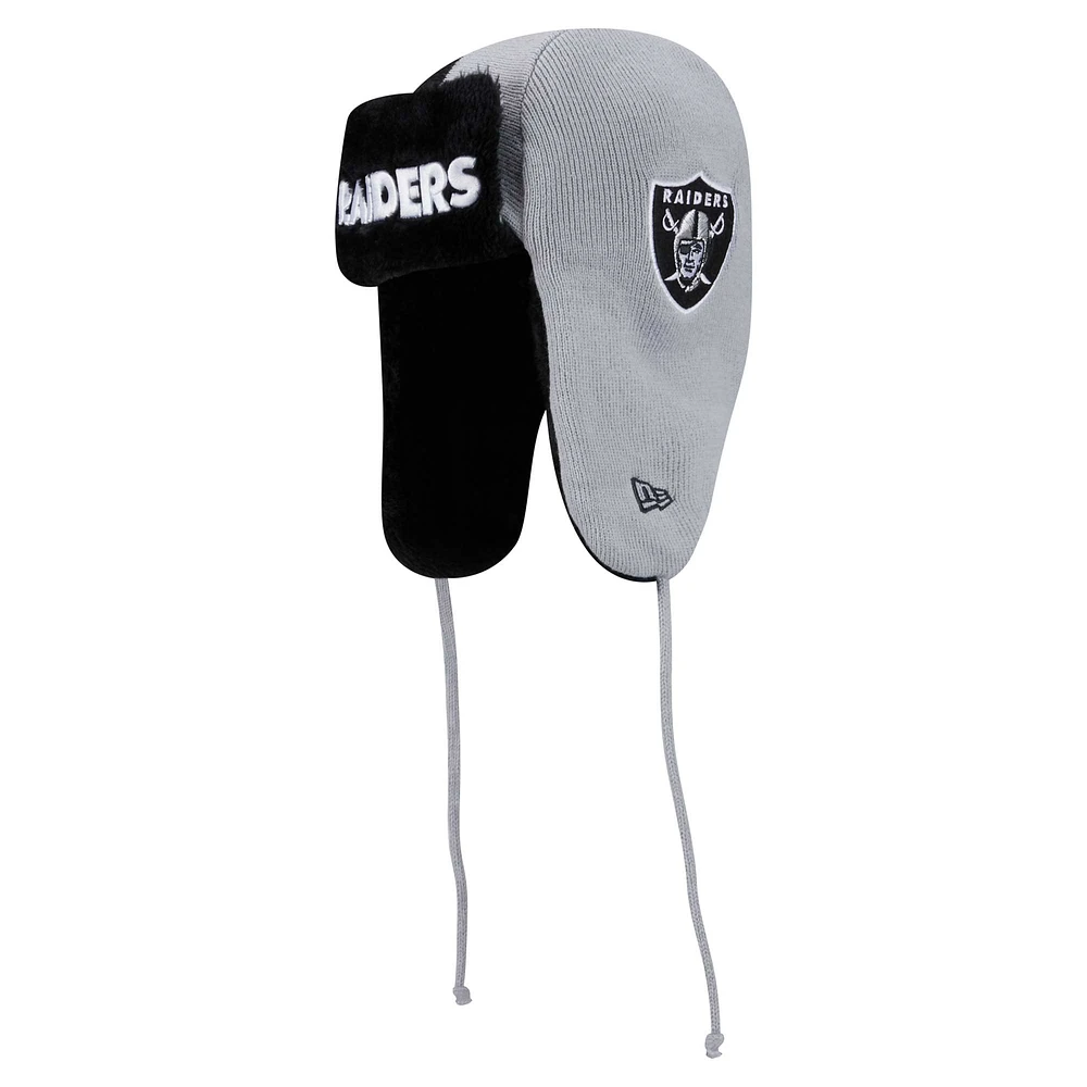 Men's New Era Silver Las Vegas Raiders Helmet Head Trapper Knit Hat