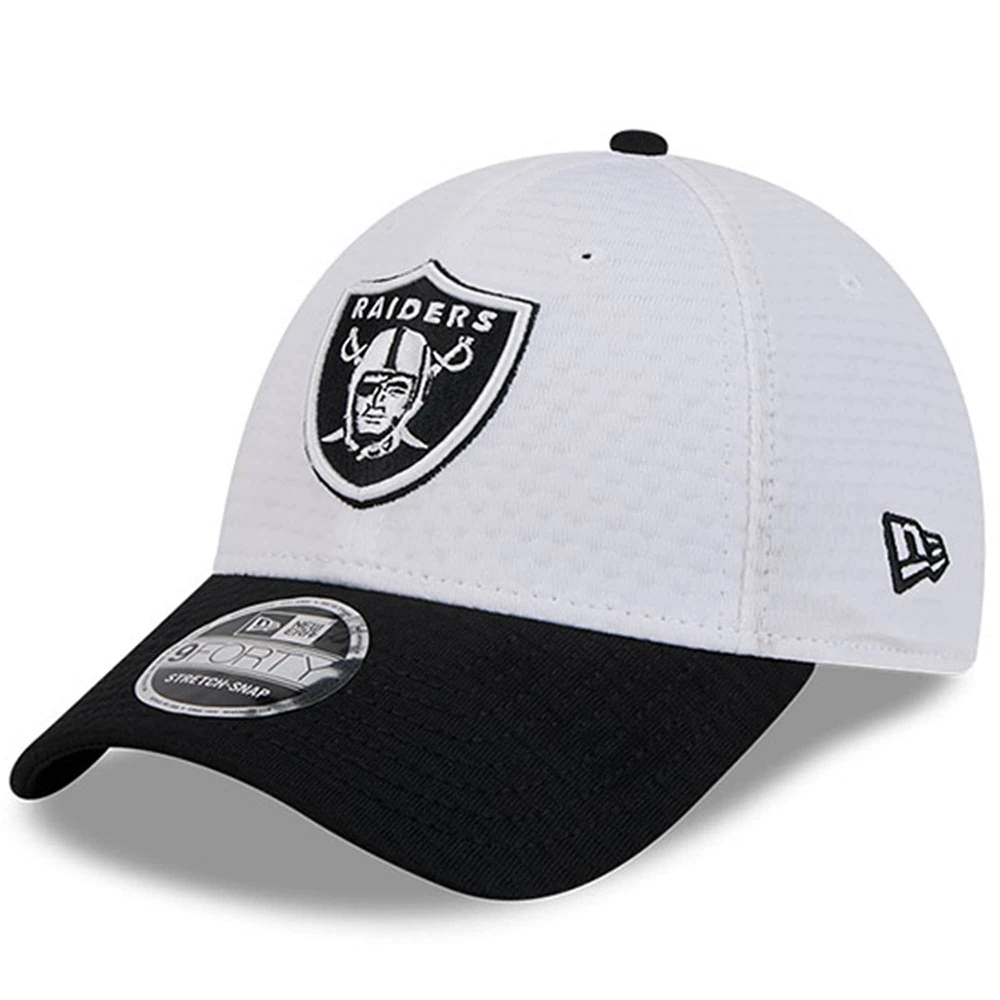 Men's New Era White/Black Las Vegas Raiders 2024 NFL Training Camp 9FORTY Adjustable Hat