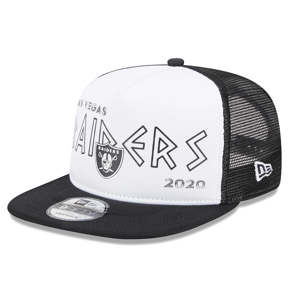 Men's New Era White/Black Las Vegas Raiders Banger 9FIFTY Trucker Snapback Hat