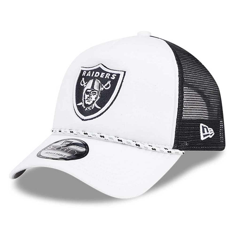 Men's New Era White/Black Las Vegas Raiders Court Sport Foam Front A-Frame 9FORTY Adjustable Trucker Hat