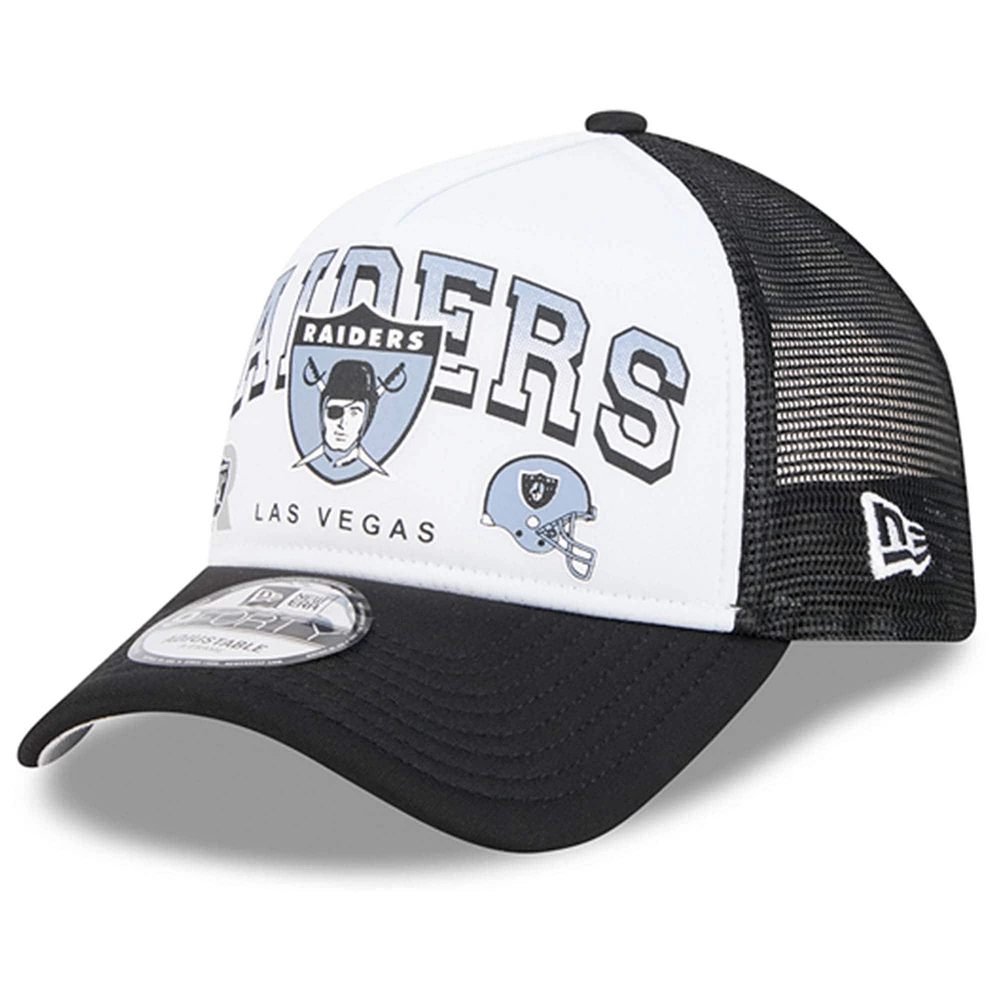 Casquette réglable New Era Las Vegas Raiders Retro Wordmark A-Frame 9FORTY blanc/noir pour hommes