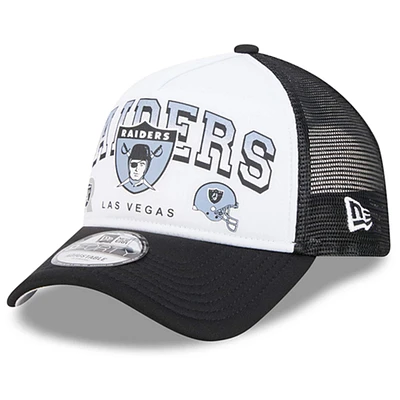 Men's New Era White/Black Las Vegas Raiders Retro Wordmark A-Frame 9FORTY Adjustable Hat