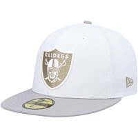 Men's New Era White/Gray Las Vegas Raiders 50th Anniversary Gold Undervisor 59FIFTY Fitted Hat