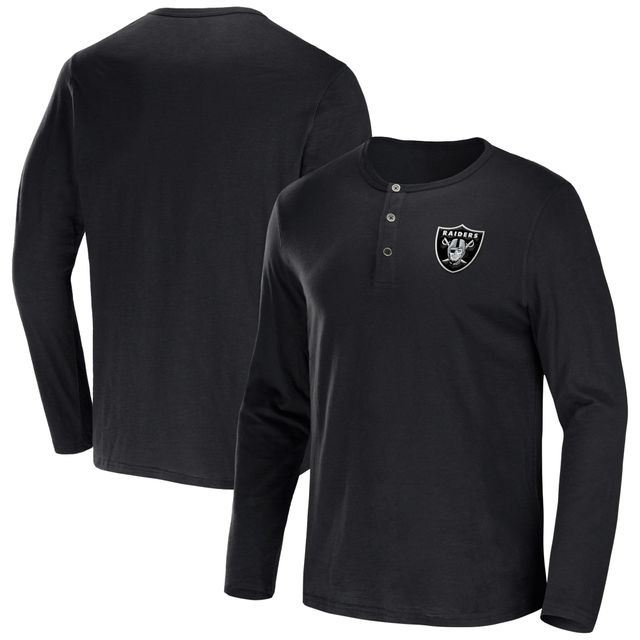 Collection NFL x Darius Rucker pour hommes par Fanatics T-shirt noir à manches longues en jersey flammé Las Vegas Raiders Henley