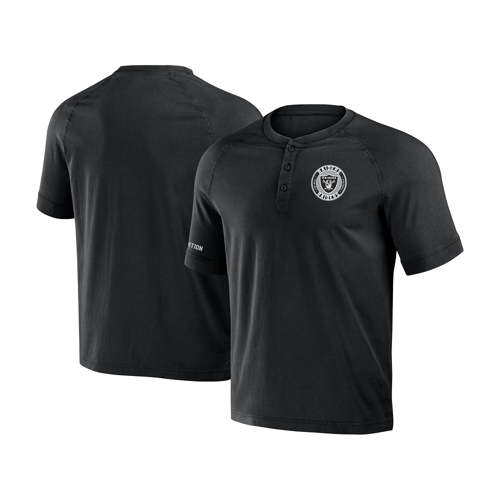 T-shirt Henley délavé noir NFL x Darius Rucker pour homme de la collection Fanatics Las Vegas Raiders