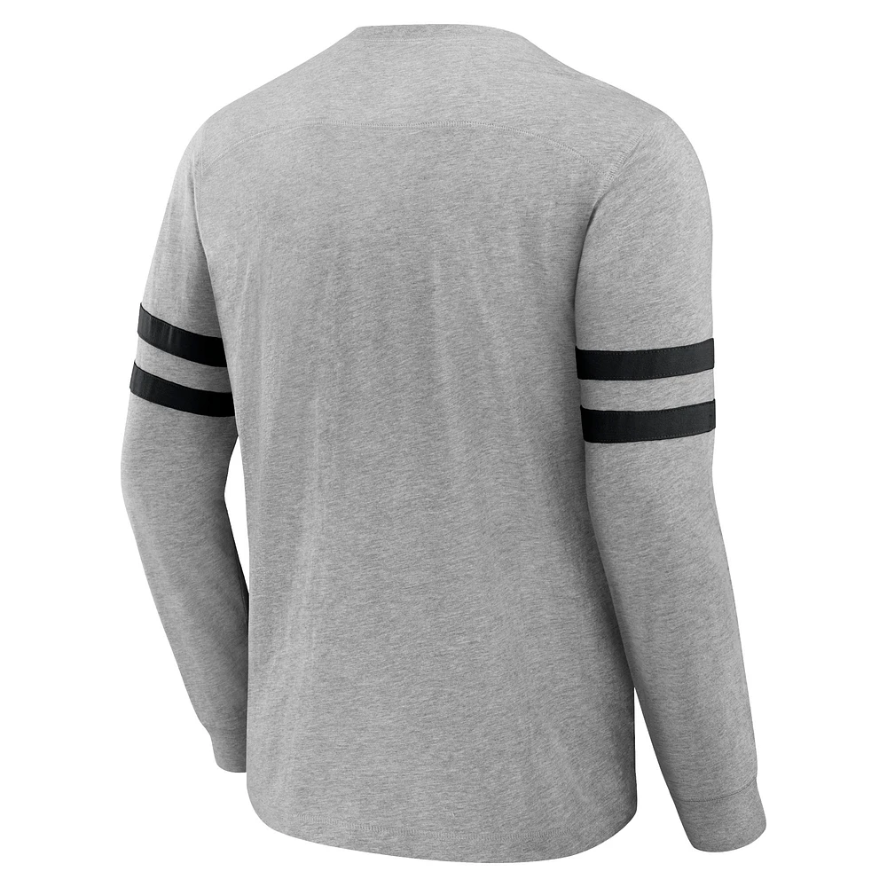 T-shirt à manches longues Henley gris chiné pour homme de la collection NFL x Darius Rucker Fanatics Las Vegas Raiders