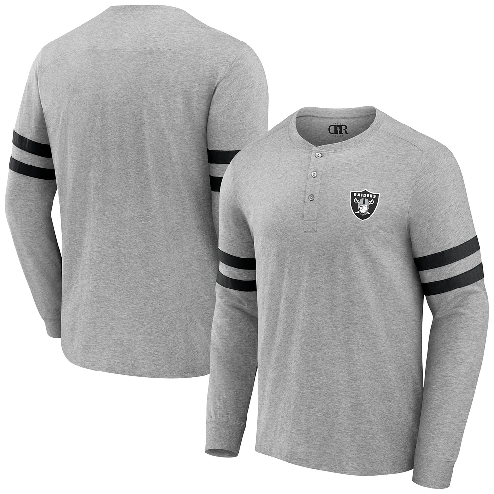 T-shirt à manches longues Henley gris chiné pour homme de la collection NFL x Darius Rucker Fanatics Las Vegas Raiders