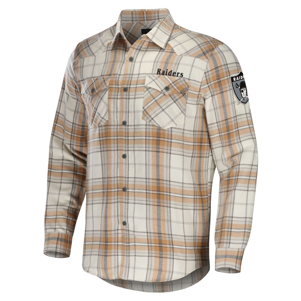 Men's NFL x Darius Rucker Collection by Fanatics Tan Las Vegas Raiders Flannel Long Sleeve Button-Up Shirt