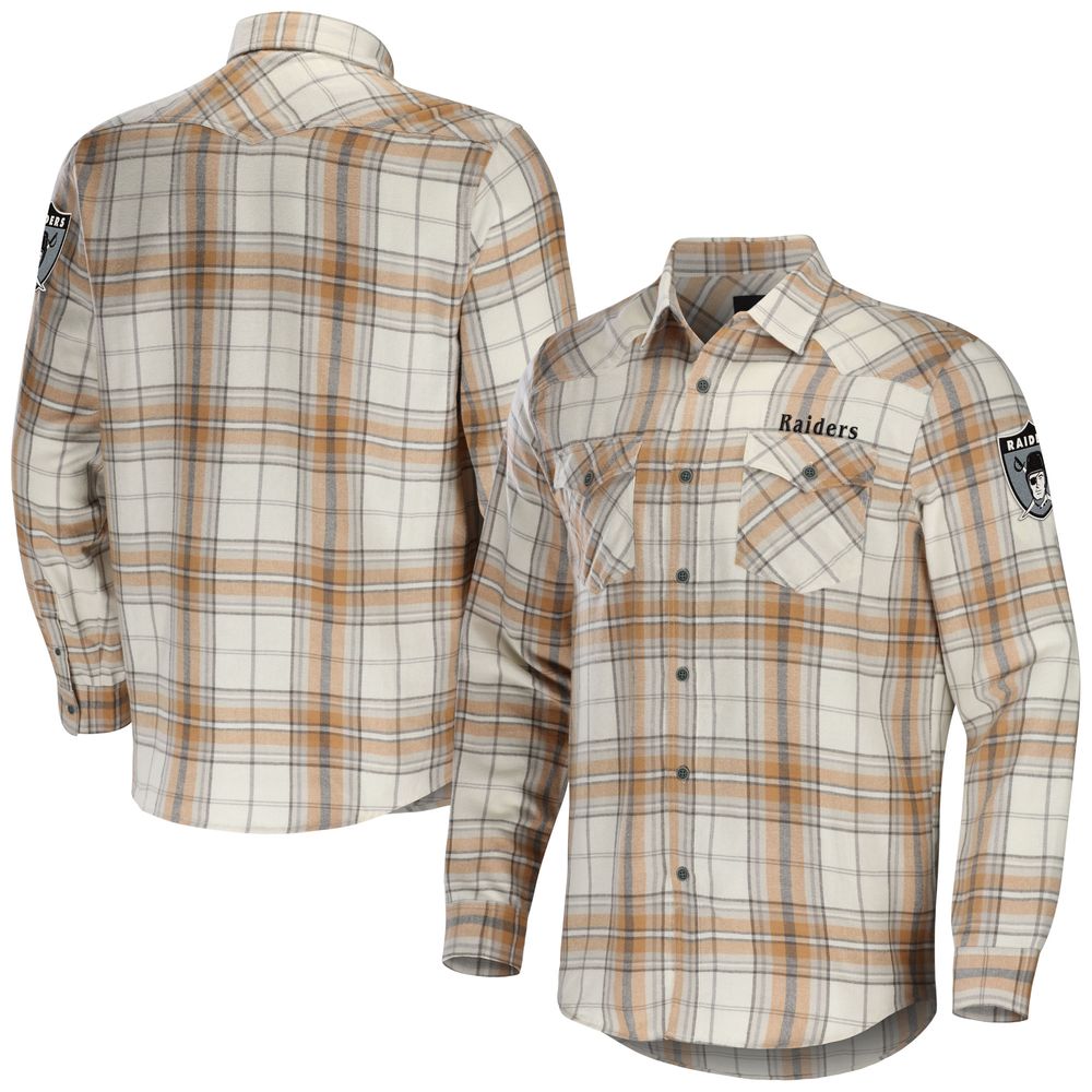 Men's NFL x Darius Rucker Collection by Fanatics Tan Las Vegas Raiders Flannel Long Sleeve Button-Up Shirt