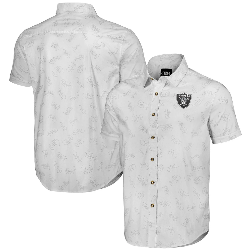 Collection NFL x Darius Rucker pour homme par Fanatics White Las Vegas Raiders T-shirt boutonné à manches courtes tissé