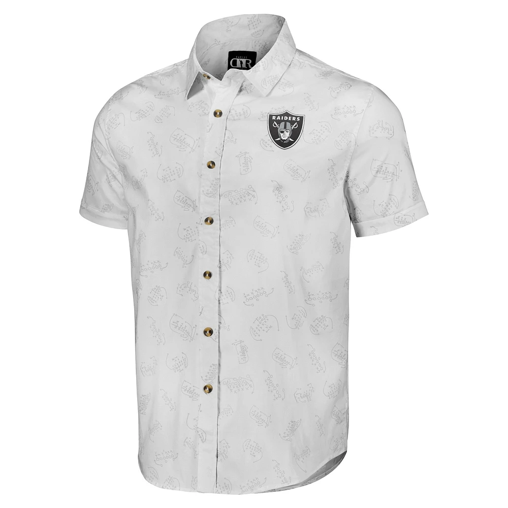 Collection NFL x Darius Rucker pour homme par Fanatics White Las Vegas Raiders T-shirt boutonné à manches courtes tissé