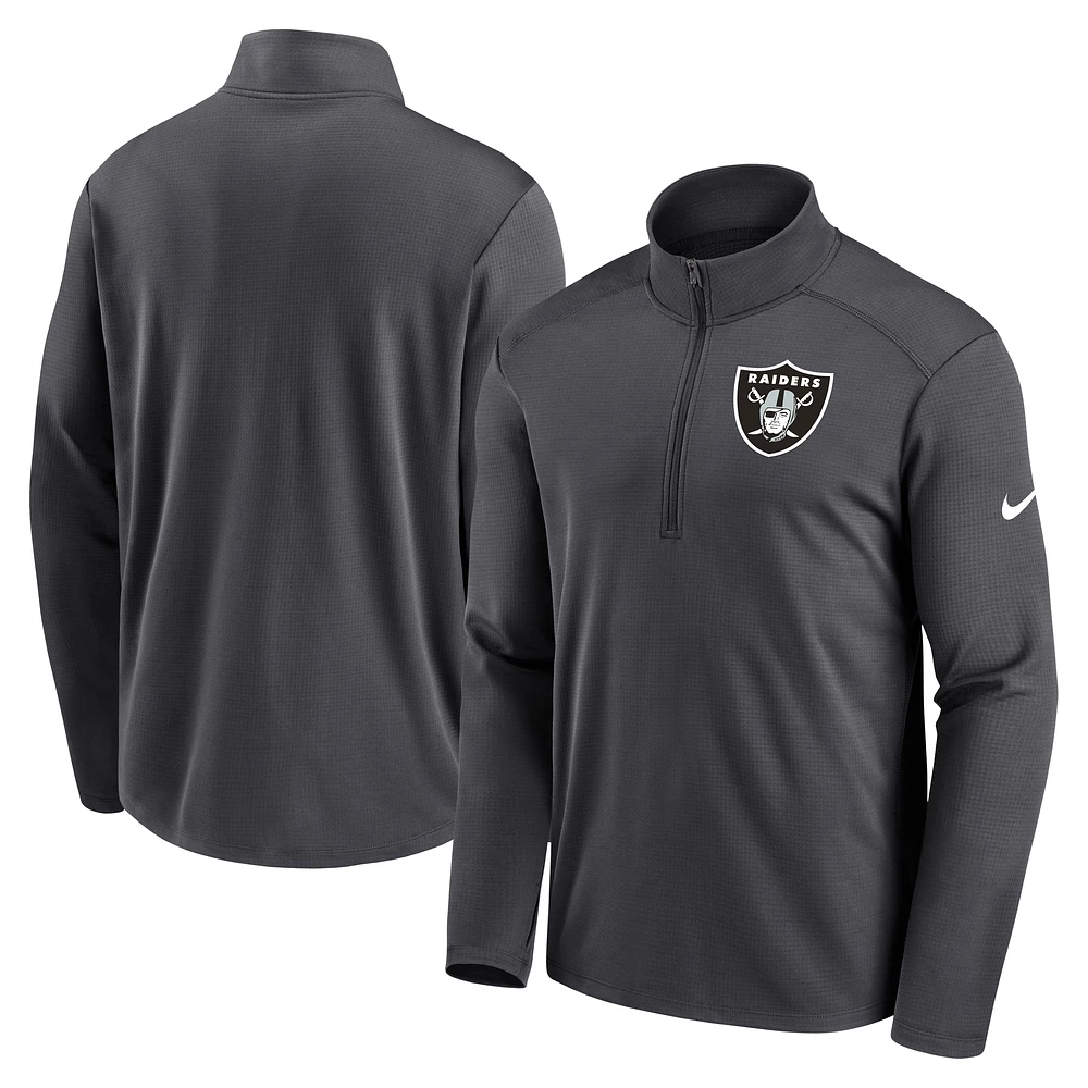 Veste Nike Anthracite Las Vegas Raiders Logo Pacer Performance à demi-zip pour homme