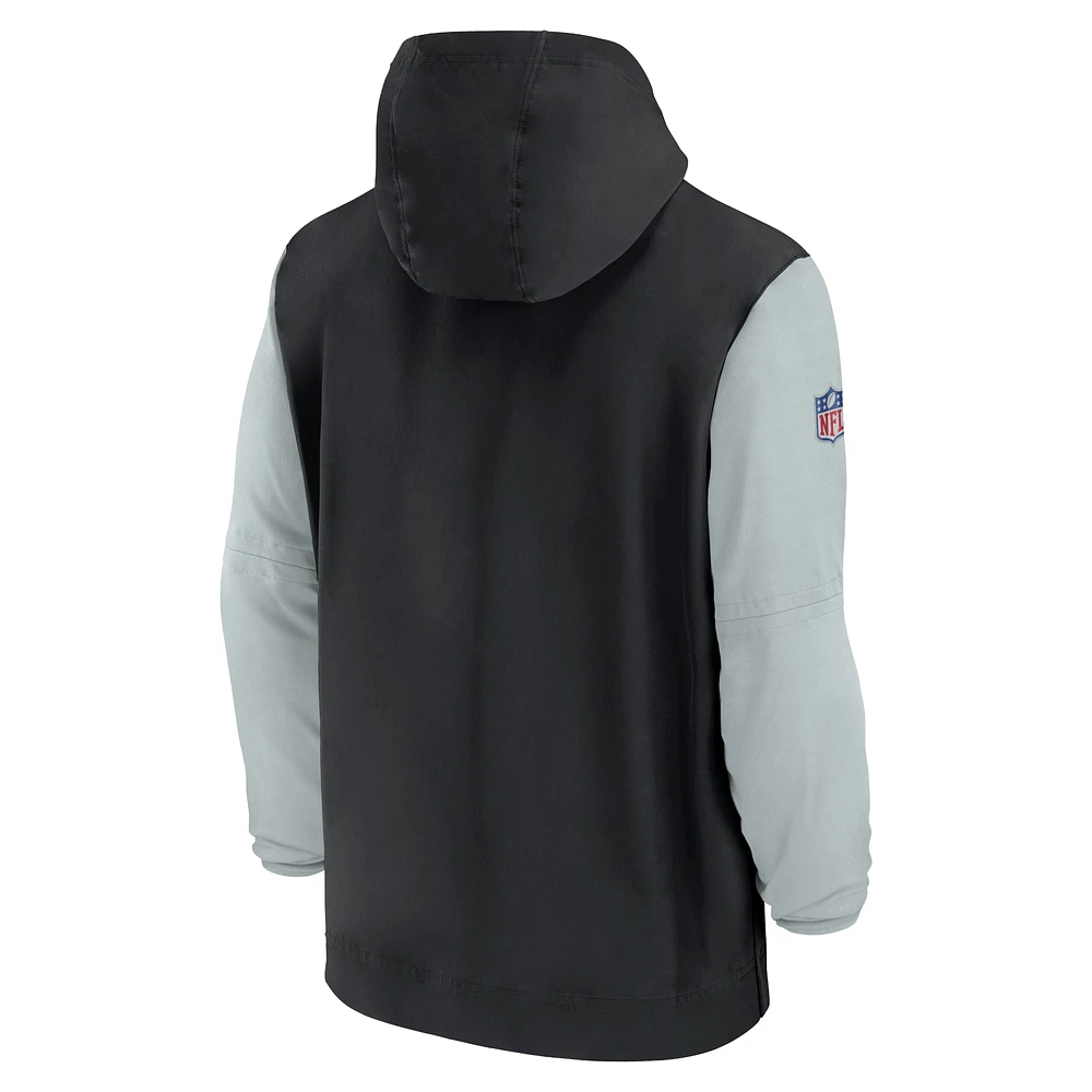 Veste à capuche 1/2 fermeture éclair Nike pour homme, noir/argent, Las Vegas Raiders 2024/25 Sideline Pre-Game Player