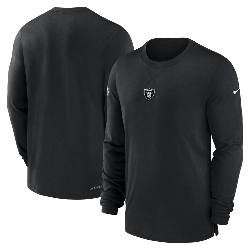 T-shirt à manches longues Nike noir Las Vegas Raiders 2023 Sideline Performance pour homme