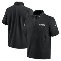 Men's Nike Black Las Vegas Raiders 2024 Sideline Coach Short Sleeve Half-Zip Hoodie Jacket