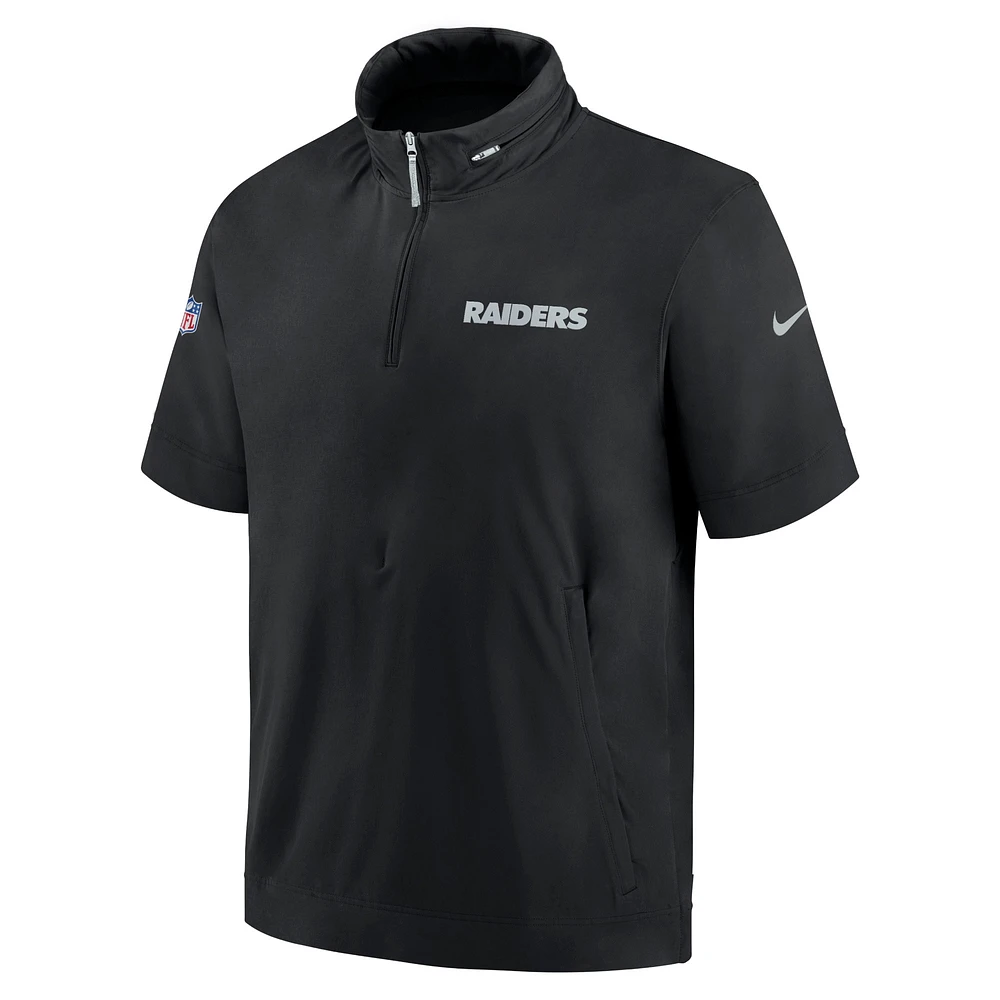 Men's Nike Black Las Vegas Raiders 2024 Sideline Coach Short Sleeve Half-Zip Hoodie Jacket