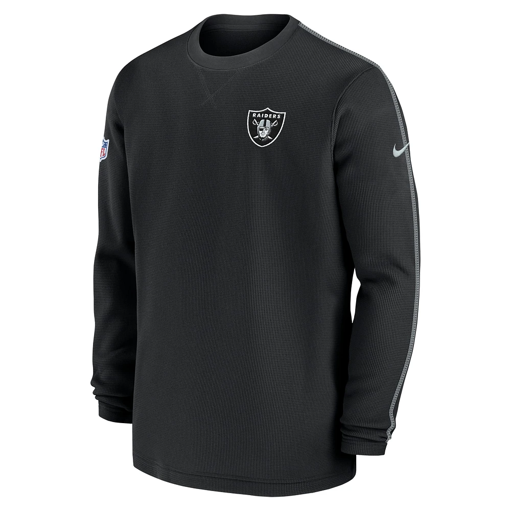 Haut à manches longues Nike noir pour homme Las Vegas Raiders 2024 Sideline Coaches