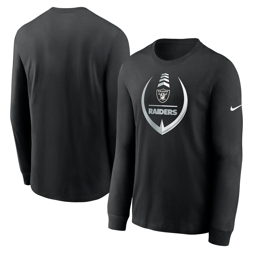 T-shirt de performance à manches longues Nike Las Vegas Raiders Icon Legend noir pour homme