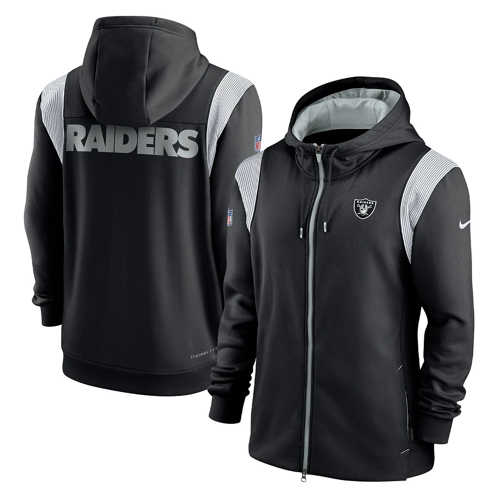 Sweat à capuche entièrement zippé Nike Las Vegas Raiders Performance Sideline Lockup pour homme, noir