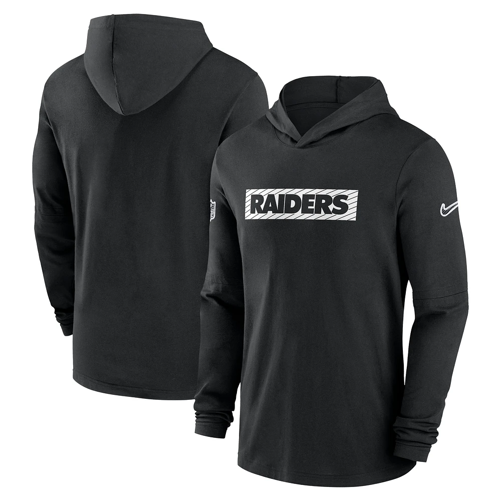 T-shirt à capuche Performance manches longues Nike Las Vegas Raiders Sideline pour homme, noir