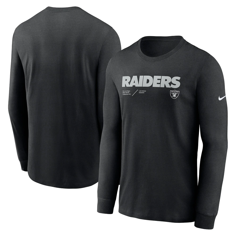 T-shirt à manches longues Nike Las Vegas Raiders Sideline Infograph Lock Up Performance pour homme – Noir