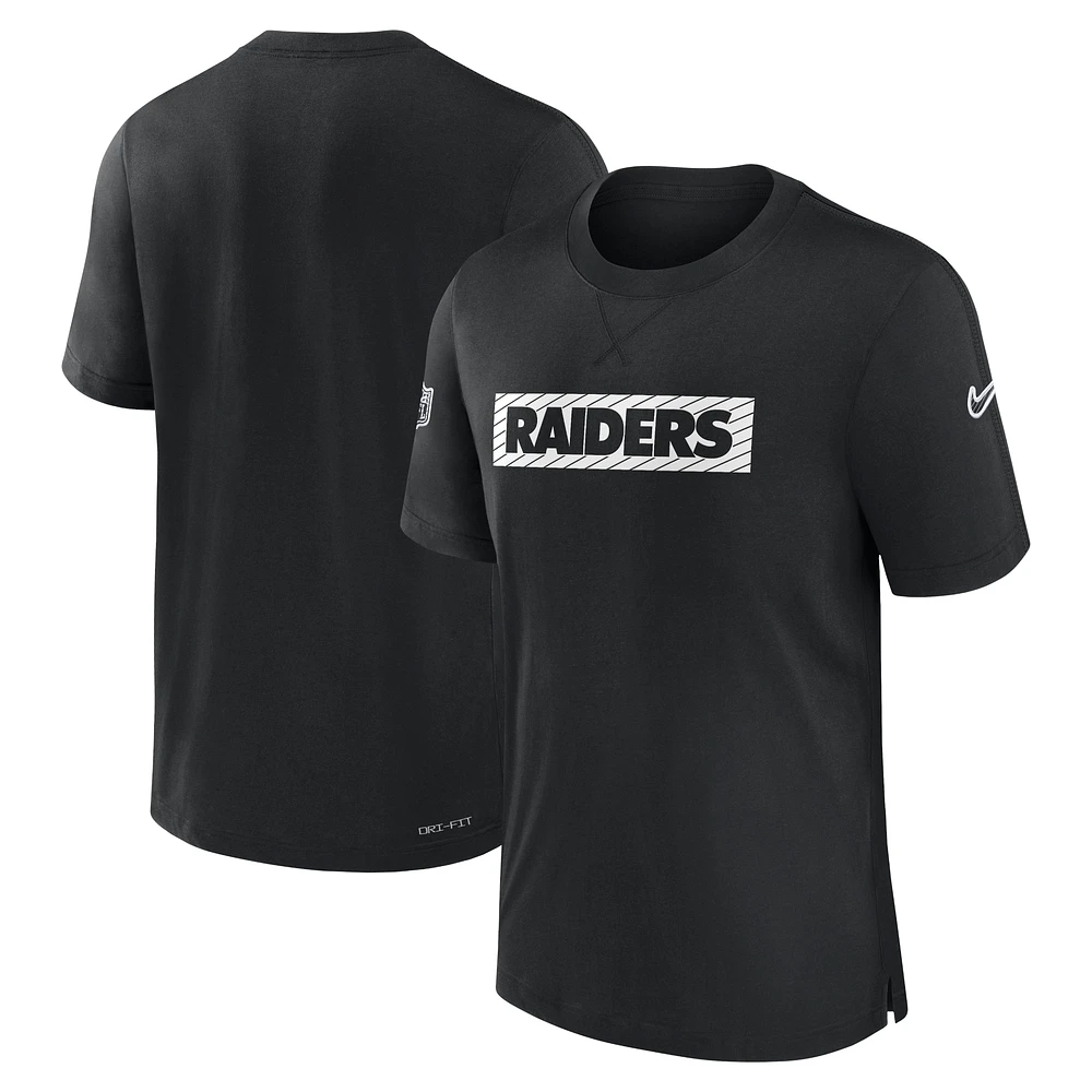 T-shirt de performance Nike noir pour homme Las Vegas Raiders Sideline Player