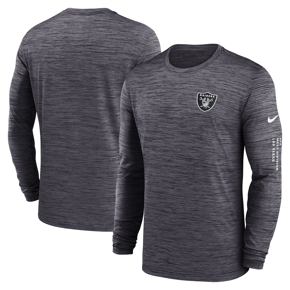 T-shirt à manches longues Nike noir Las Vegas Raiders Velocity pour homme