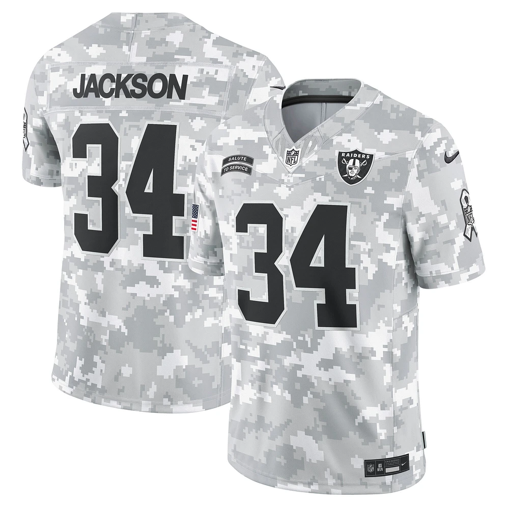 Maillot Nike Bo Jackson Arctic Camo Las Vegas Raiders 2024 Salute to Service pour homme, édition limitée, joueur retraité