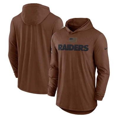 T-shirt à capuche léger manches longues Nike marron Las Vegas Raiders 2023 Salute To Service pour homme