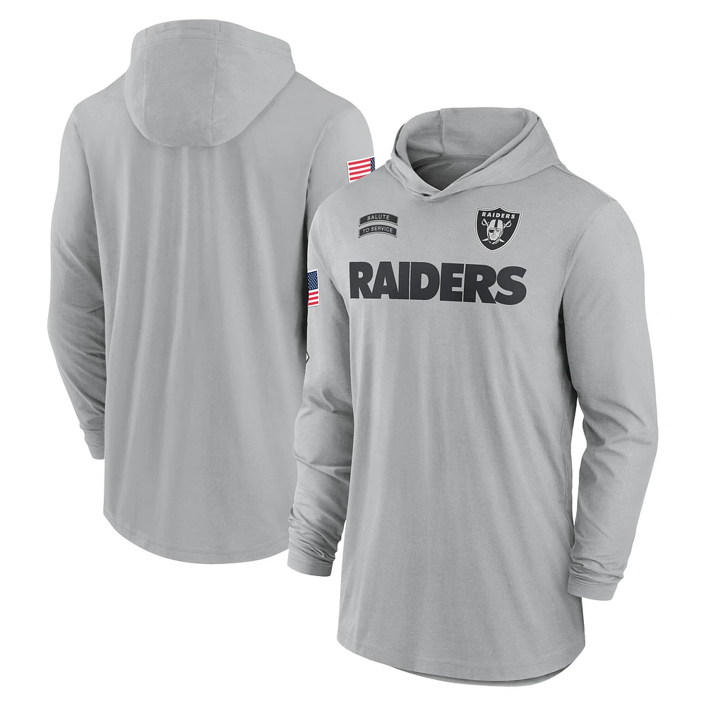 T-shirt à capuche léger manches longues Nike Silver Las Vegas Raiders 2024 Salute to Service Dri-Fit pour homme