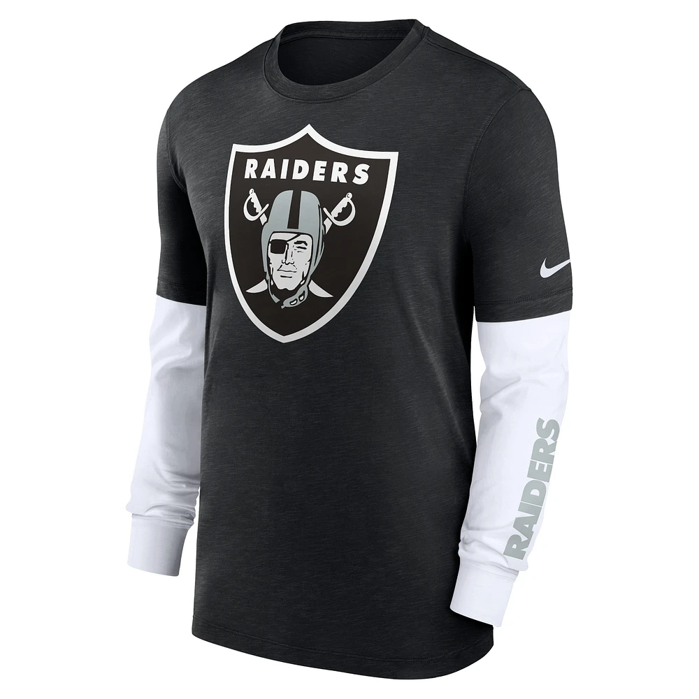 T-shirt à manches longues Nike Heather Black Las Vegas Raiders Slub Fashion pour homme