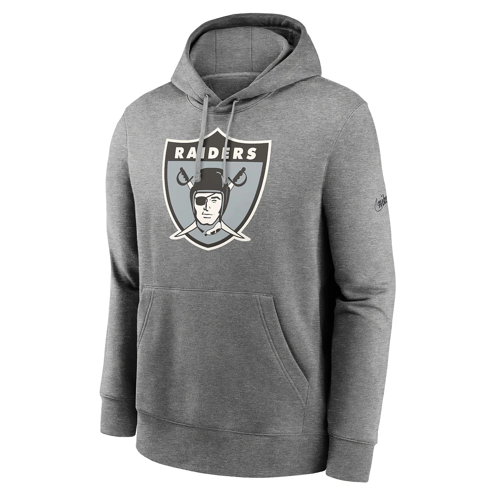 Men's Nike  Heather Charcoal Las Vegas Raiders Rewind Club Pullover Hoodie